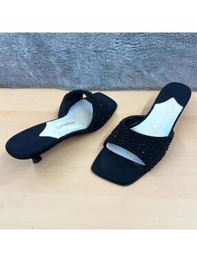 Caparros Black Beaded Square‎ Toe Kitten Heel Slides